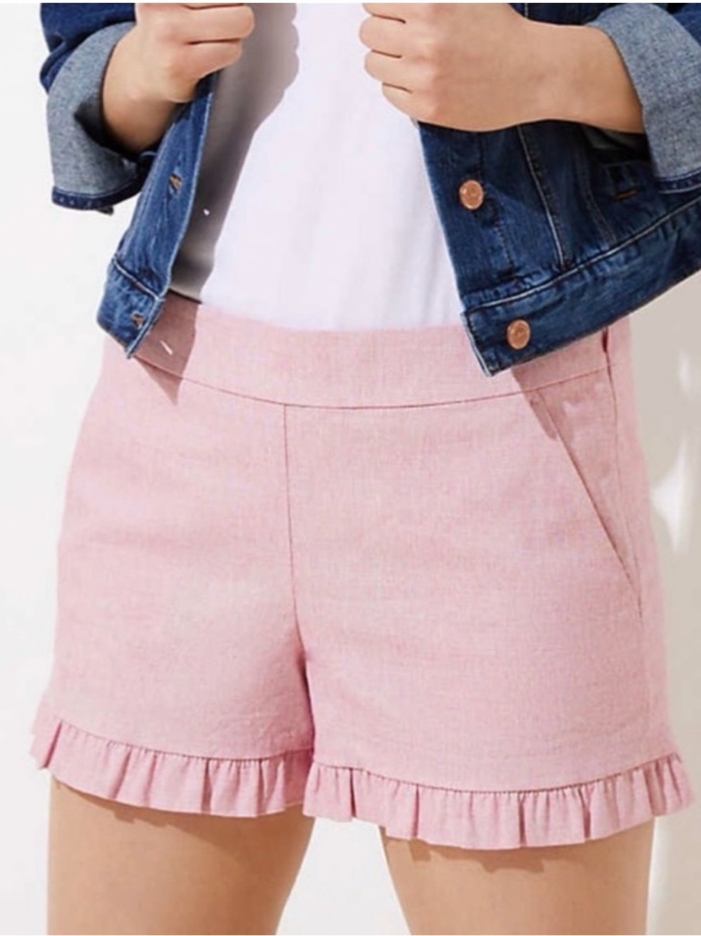 LOFT Pink Ruffle Hem Preppy Feminine Girly Beach Size 8